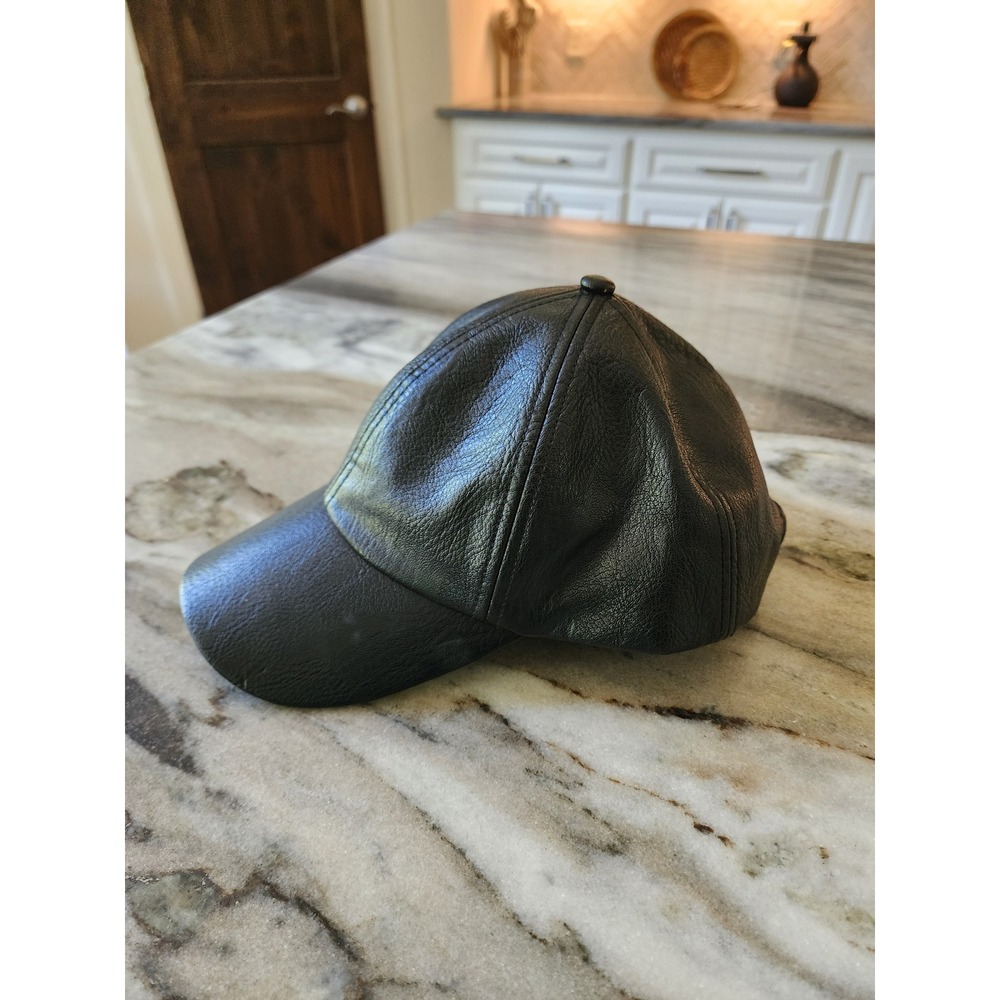 Free People Wyeth Womens Black Faux Leather Baseball Cap Adjustabe Hat